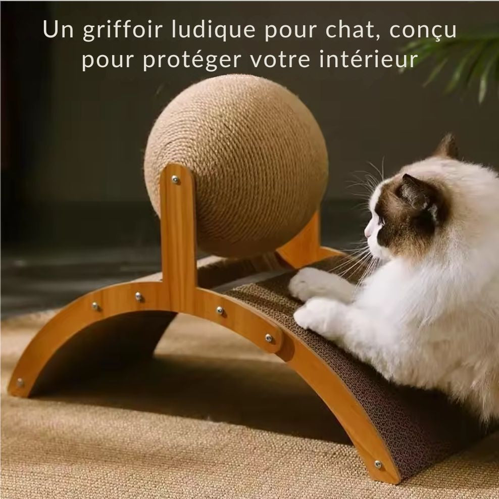 Boule à gratter 2 en 1, grattoir en bois pour chat
