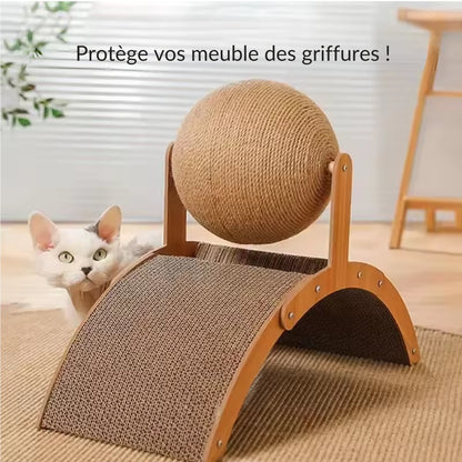Boule à gratter 2 en 1, grattoir en bois pour chat